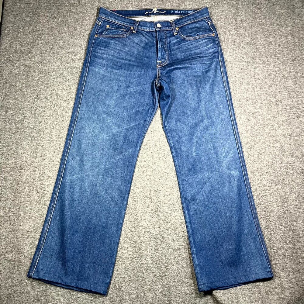 7 For All Mankind Jeans Mens 32 (33x30) A Pocket Relaxed Straight Button Fly